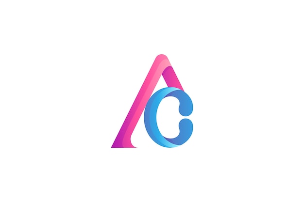 Logotipo de letra ac en diseño de monograma con degradado de color azul y rosa