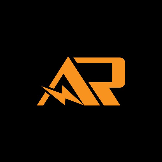 El logotipo de la letra del alfabeto AR La letra AR con el icono del perno eléctrico