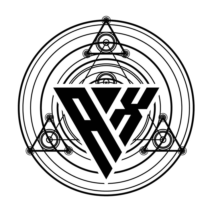 Vector logotipo de letra ax monogram con plantilla de diseño de forma triangular con adornos geométricos sagrados