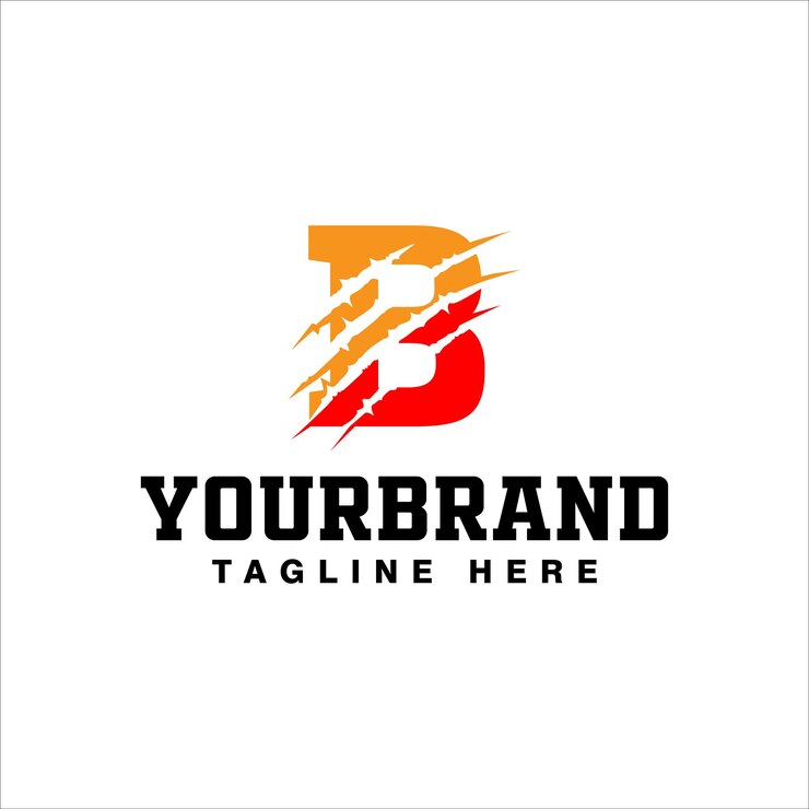 Vector logotipo de letra b amarillo naranja con patrón de garra salvaje adecuado para su empresa