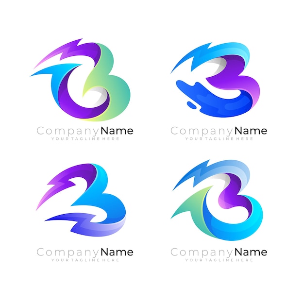 Logotipo de la letra b y combinación de diseño de trueno, color azul