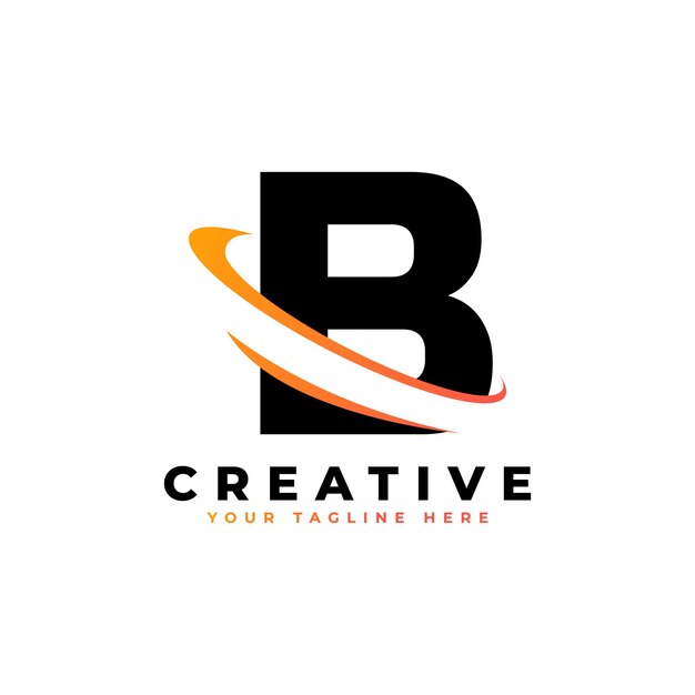 Logotipo de la letra B de la corporación con el vector de icono Swoosh curvo creativo en color negro y amarillo