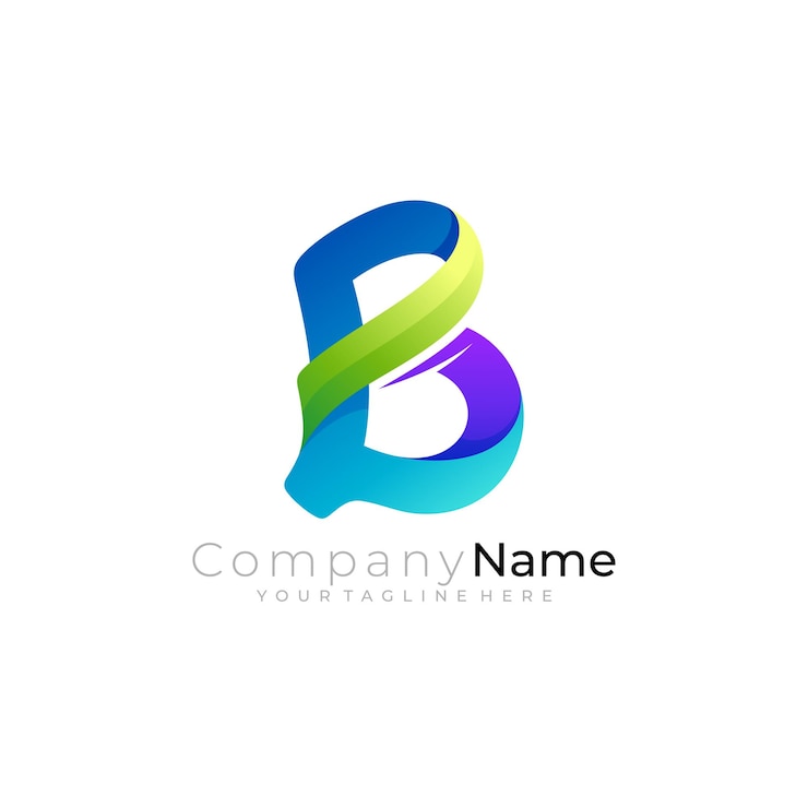 Vector logotipo de la letra b con iconos de negocios de diseño colorido en 3d