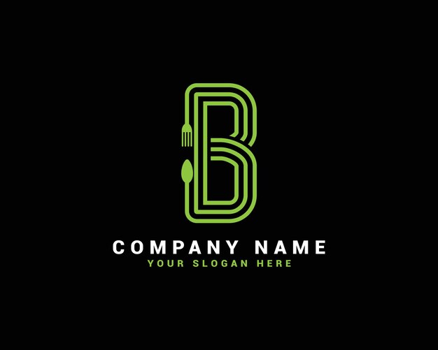 Logotipo de la letra b, logotipo de la letra b de alimentos, logotipo de la letra de la cuchara b