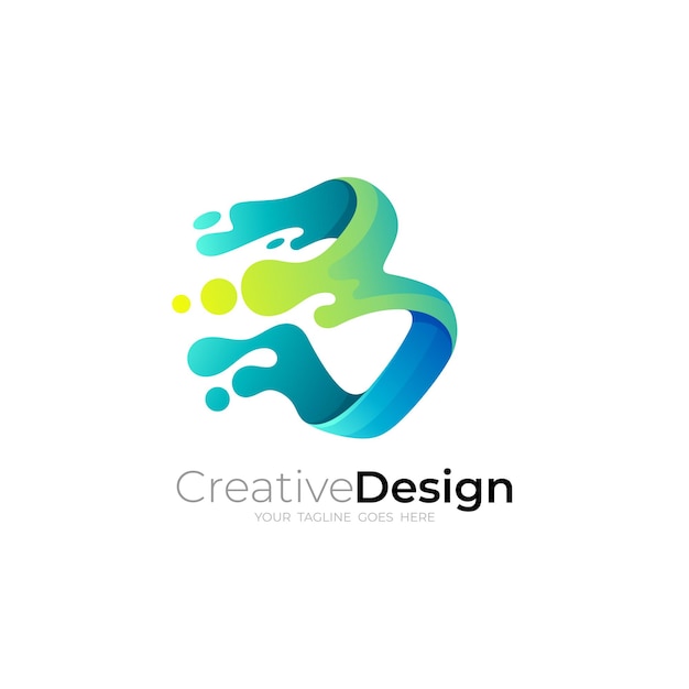 Logotipo de la letra B con logotipo de salpicaduras de agua transparente listo para su uso
