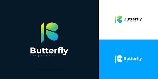 Logotipo de letra B o K con alas de mariposa Logotipo abstracto B o K con concepto de mariposa colorida