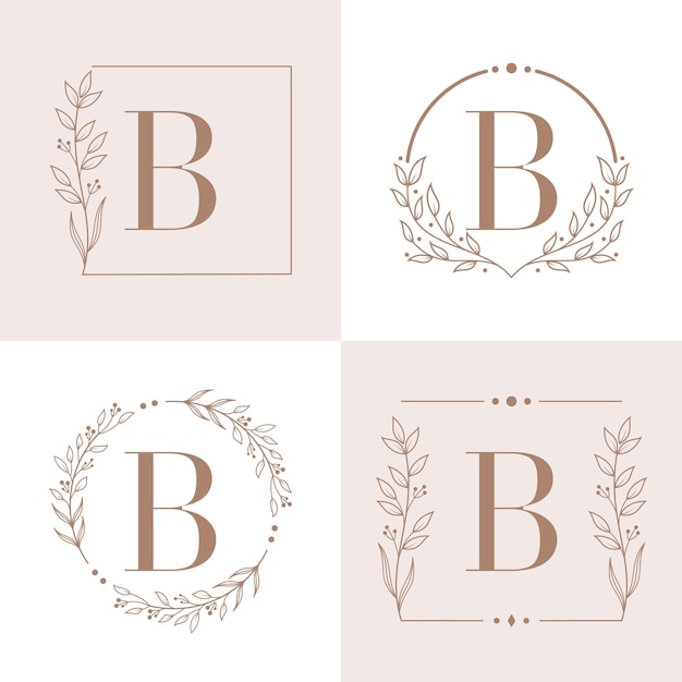 Logotipo de la letra B con plantilla de fondo de marco floral