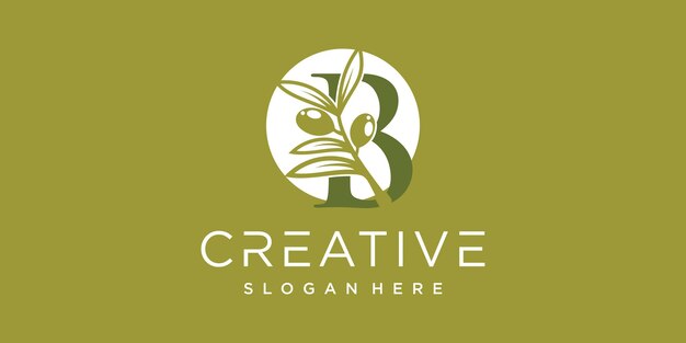 Logotipo de letra B con ramas de olivo ilustración de hojas verdes Vector Premium