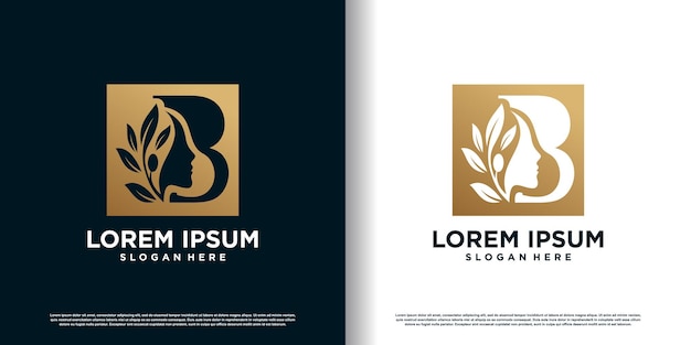 Logotipo de letra b con vector premium de diseño de concepto de belleza natural