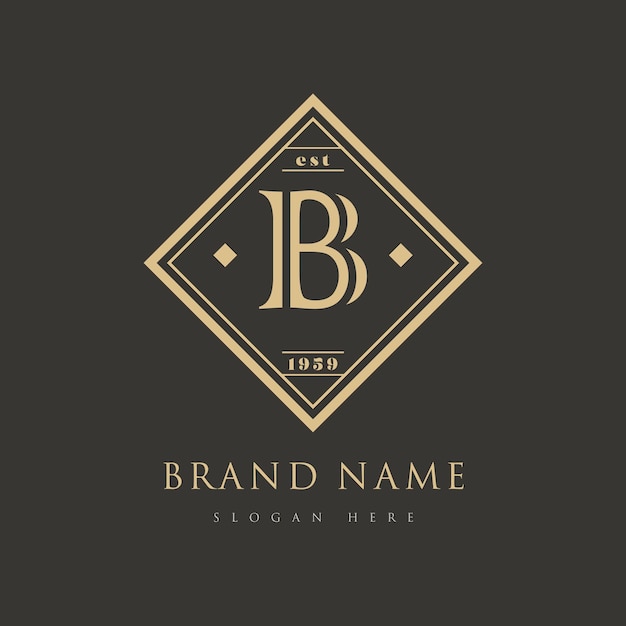 Logotipo de la letra B vintage con colores dorados de lujo