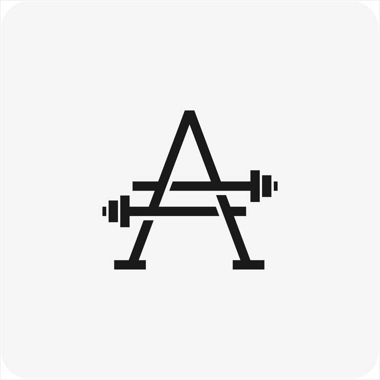 Logotipo de la letra A con barra. Logotipo de Fitness Gym. diseño de logotipo vectorial de fitness para gimnasio y fitness.