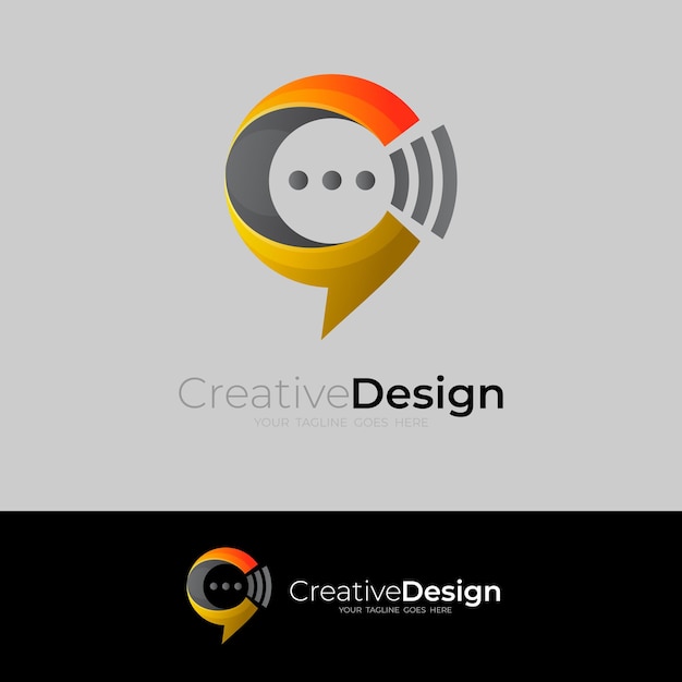 Logotipo de la letra c y comunicación de diseño de chat, iconos de estilo simple