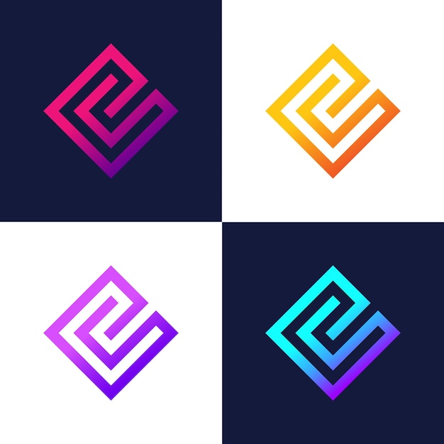 Logotipo letra C diseño cuadrado fuente C creativa icono colorido elementos vectoriales