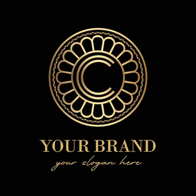 Logotipo de la letra c dorada sobre un fondo negro