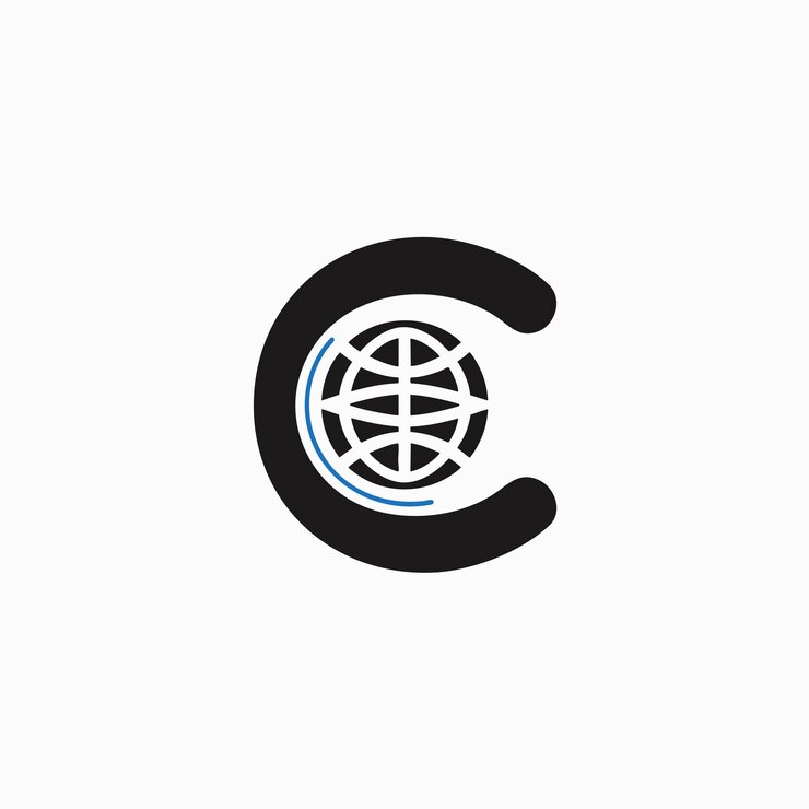 Vector logotipo de la letra c con icono de globo perfecto para empresas globales