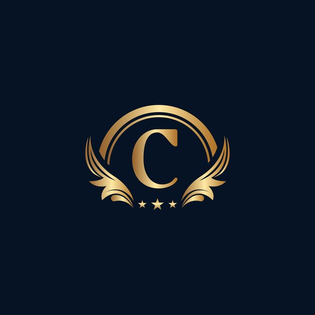 logotipo de la letra C de lujo estrella de oro real