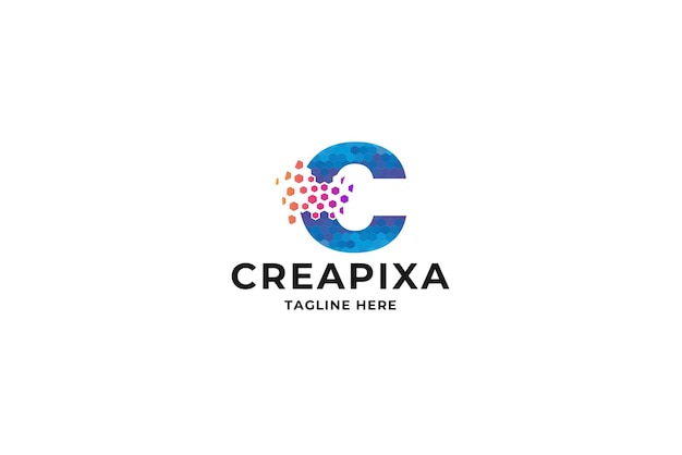 Logotipo de letra C de píxeles creativos