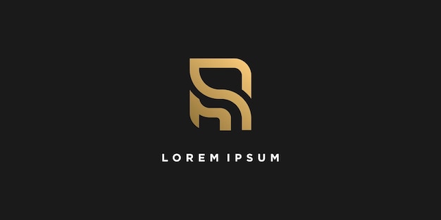 Logotipo de la letra con el concepto de negocio de la empresa de tecnología dorada inicial R Vector Premium