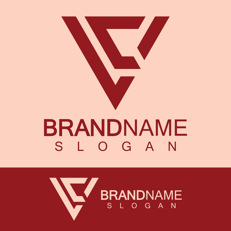 Vector el logotipo de la letra creativa cv o el monograma vc en forma de triángulo invertido