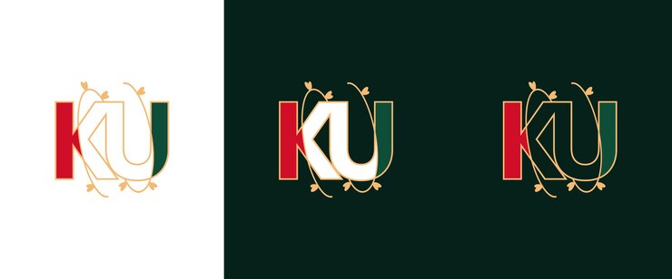 Vector logotipo de letra creativa de ku o reino unido con concepto floral de belleza de vector premium