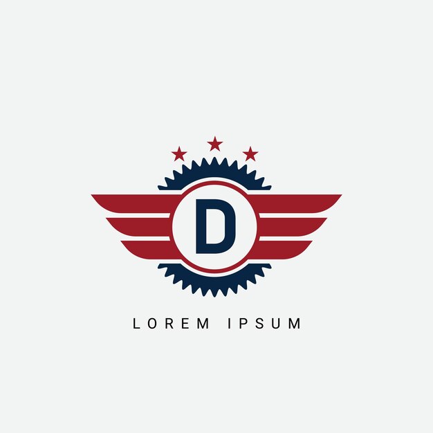 Logotipo de la letra D concepto de forma de círculo mecánico con silueta de ornamento de alas