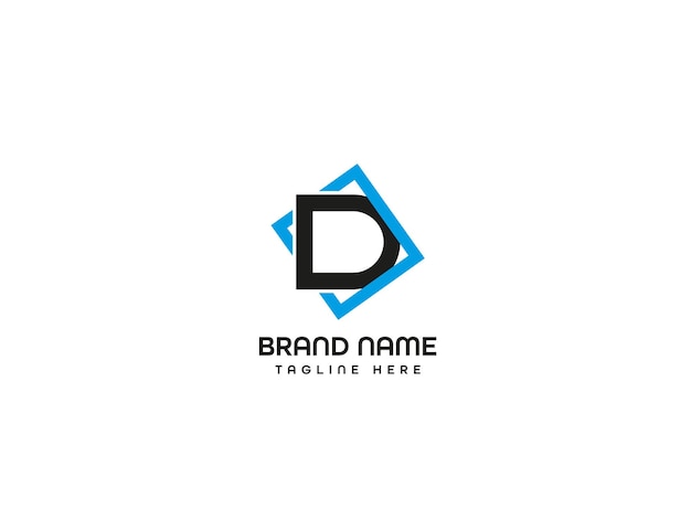 Un logotipo de la letra d con un cuadrado azul sobre un fondo blanco