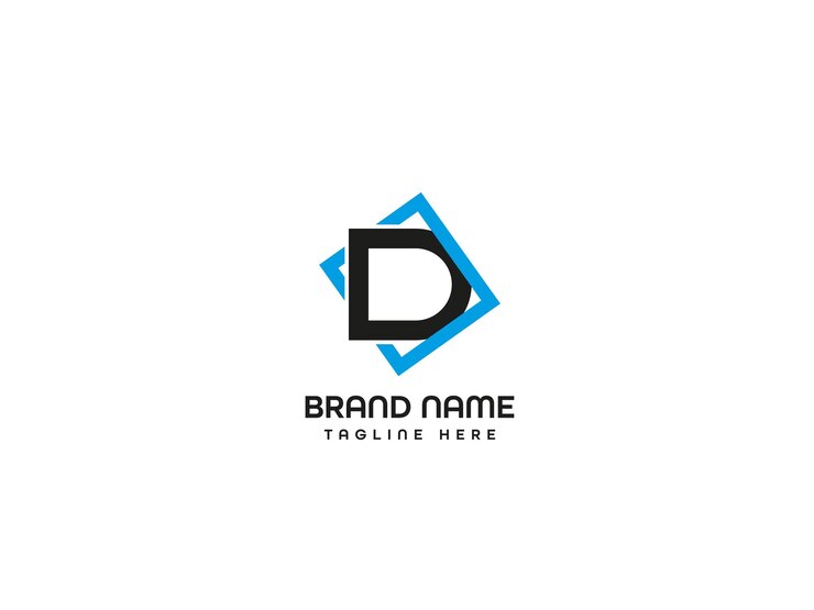 Un logotipo de la letra d con un cuadrado azul sobre un fondo blanco