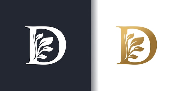 Logotipo de la letra D con diseño de concepto de naturaleza