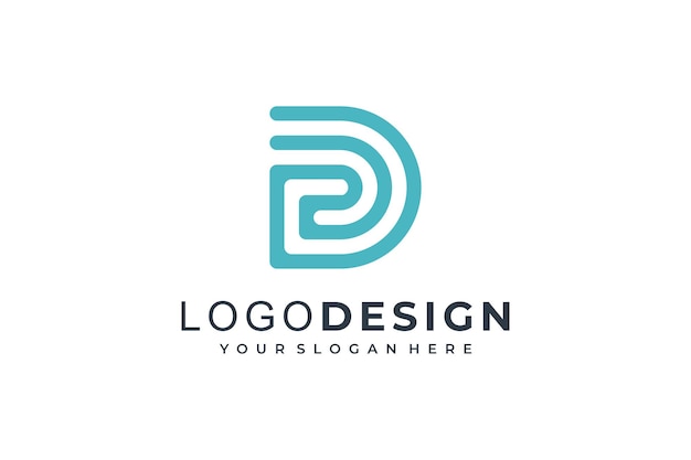 Logotipo de la letra D de línea Diseño de icono de logotipo aireado en movimiento abstracto