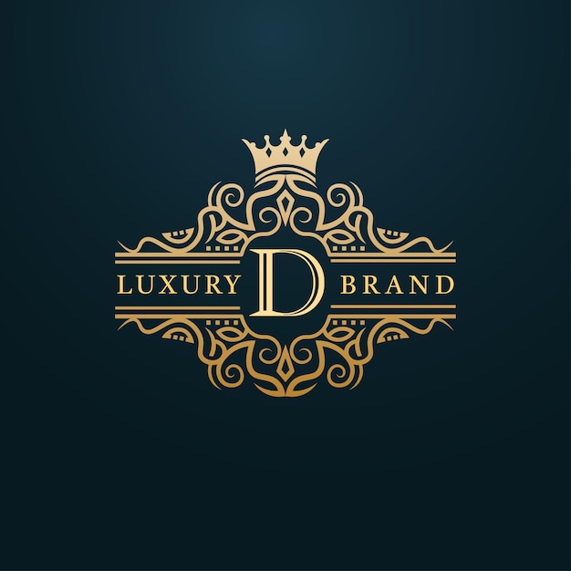 Logotipo de letra D de oro de lujo. Diseño de letra inicial de logotipo de lujo D