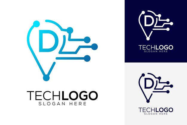 logotipo de la letra d de la tecnología vectorial