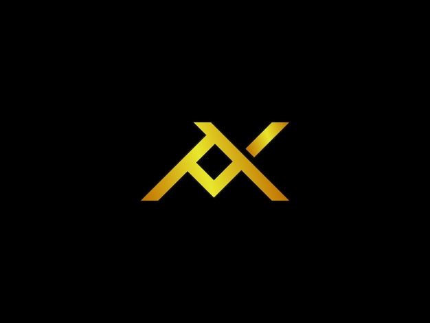 Logotipo de la letra a dorada con una x en un fondo negro