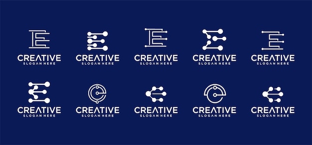 El logotipo de la letra E está diseñado con líneas de tecnología vectorial.