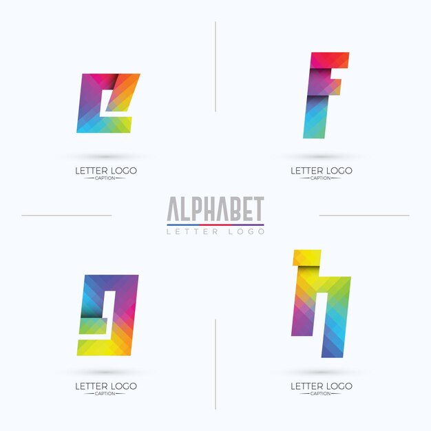 Logotipo de letra EFGH estilo origami pixelado degradado colorido