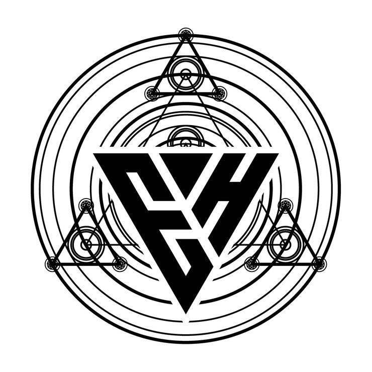 Vector logotipo de letra eh monogram con plantilla de diseño de forma triangular con adornos geométricos sagrados