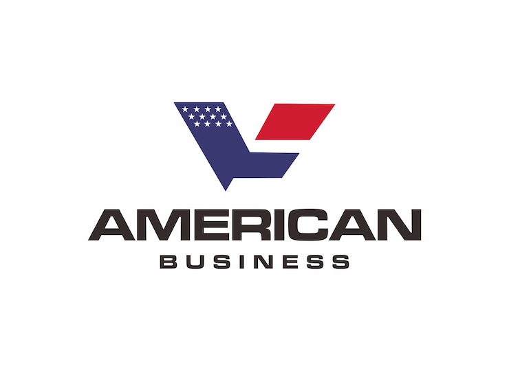 Vector logotipo con una letra estilizada con los colores de la bandera estadounidense que representa la identidad empresarial