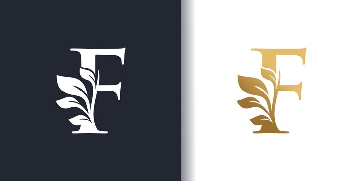 Vector logotipo de la letra f con diseño de concepto de naturaleza