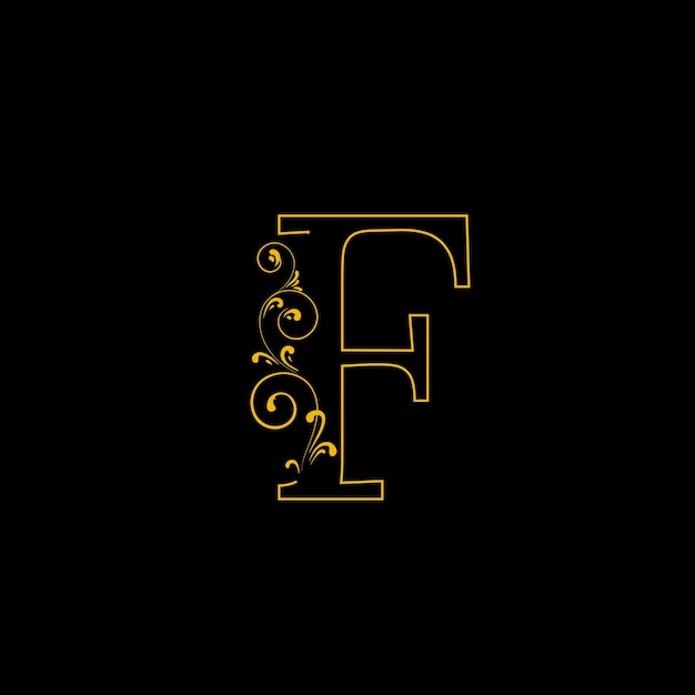 Vector logotipo de letra f con diseño floral dorado de lujo