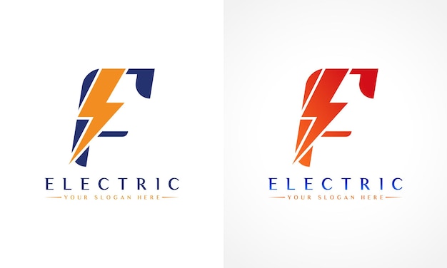 Logotipo de letra F con diseño de vector de perno de trueno relámpago Ilustración de vector de logotipo de letra F de perno eléctrico