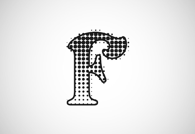 Logotipo de la letra F en estilo de puntos de medio tono Diseño vectorial del logotipo de forma punteada
