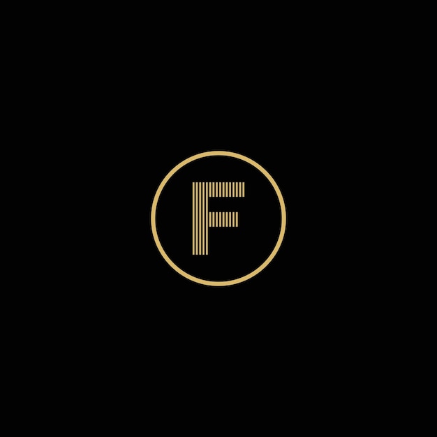 Logotipo de letra F de oro simple con círculos y fondo negro