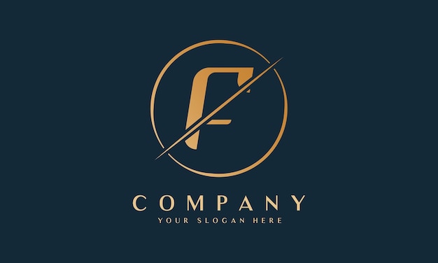 Logotipo de letra F en rodajas con forma de círculo Plantilla de logotipo de lujo de letra F en color dorado Hermoso diseño de logotipo para marca de empresa de lujo