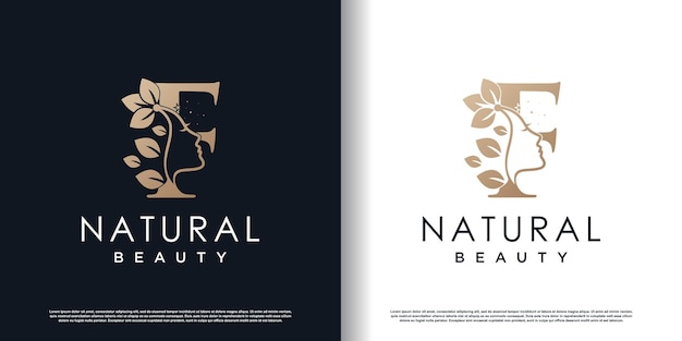 Logotipo de letra f con vector premium de concepto de belleza natural