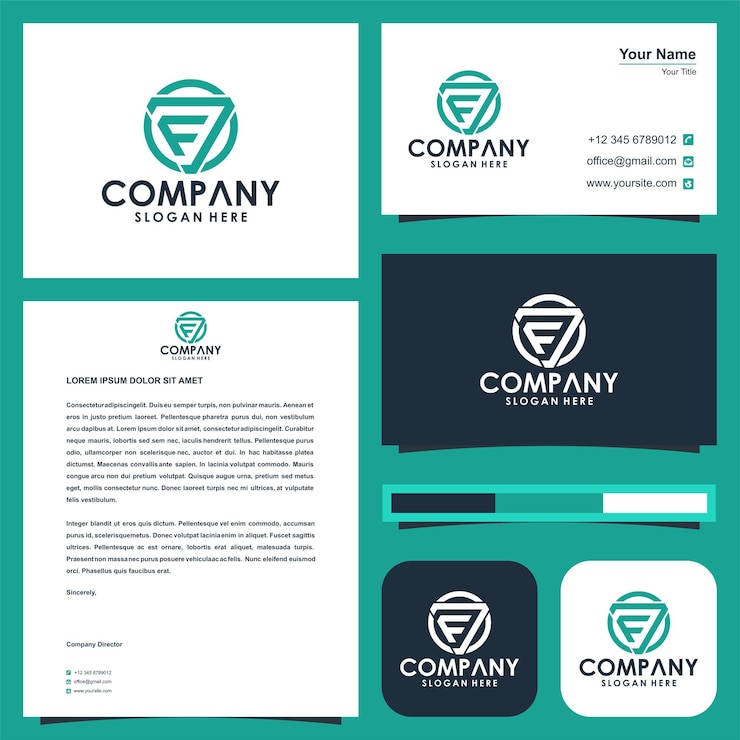 Vector logotipo de la letra fj triangel y tarjeta de visita