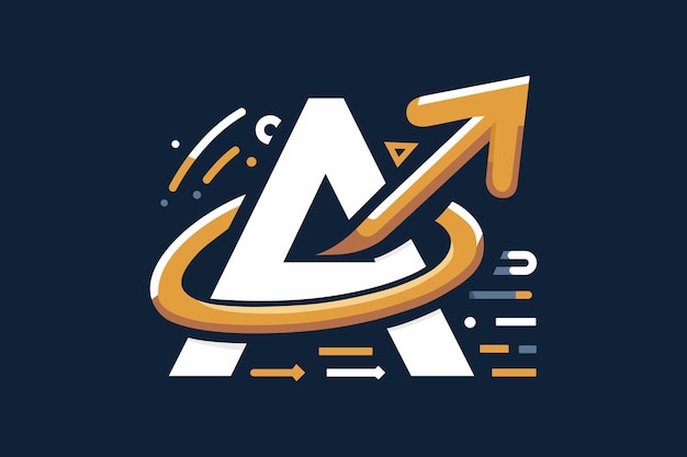 Un logotipo de letra A con una flecha estilizada que representa el progreso y el avance.