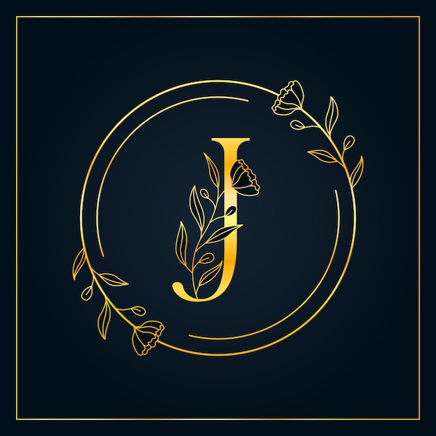 Logotipo de letra floral elegante J Gold