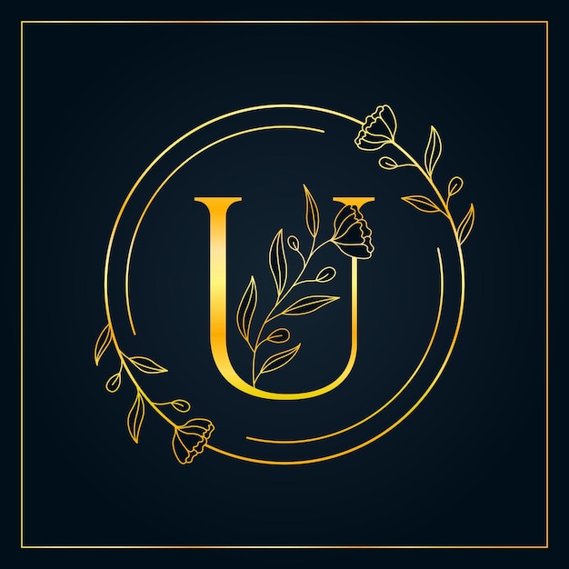 Logotipo de letra floral elegante de oro U