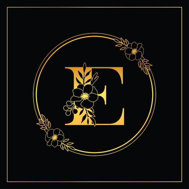 Vector logotipo de letra floral de lujo dorado e