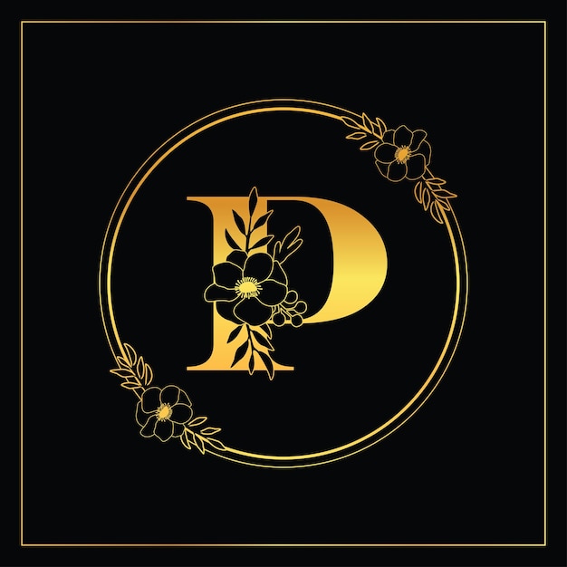 Logotipo de letra floral de lujo dorado P