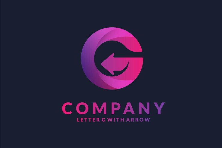 Vector logotipo letra g, diseño de logotipo monograma letra g con flecha en color púrpura aislado fondo azul, elemento de diseño de logotipo gráfico vectorial